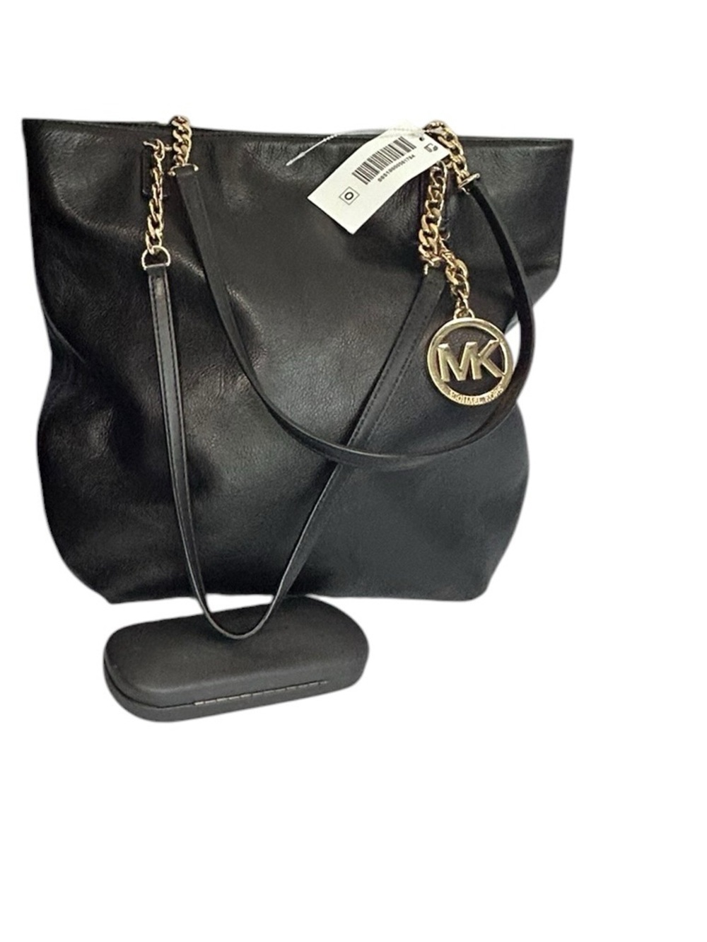 Michael Kors Jet Set Black Leather Shoulder Tote Bag W/ Partial Chain Straps New